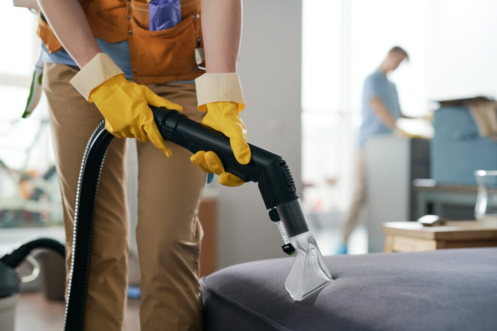 Move-in and move-out cleaning services in Hagerstown showing professional upholstery vacuuming and deep cleaning for new residents.
